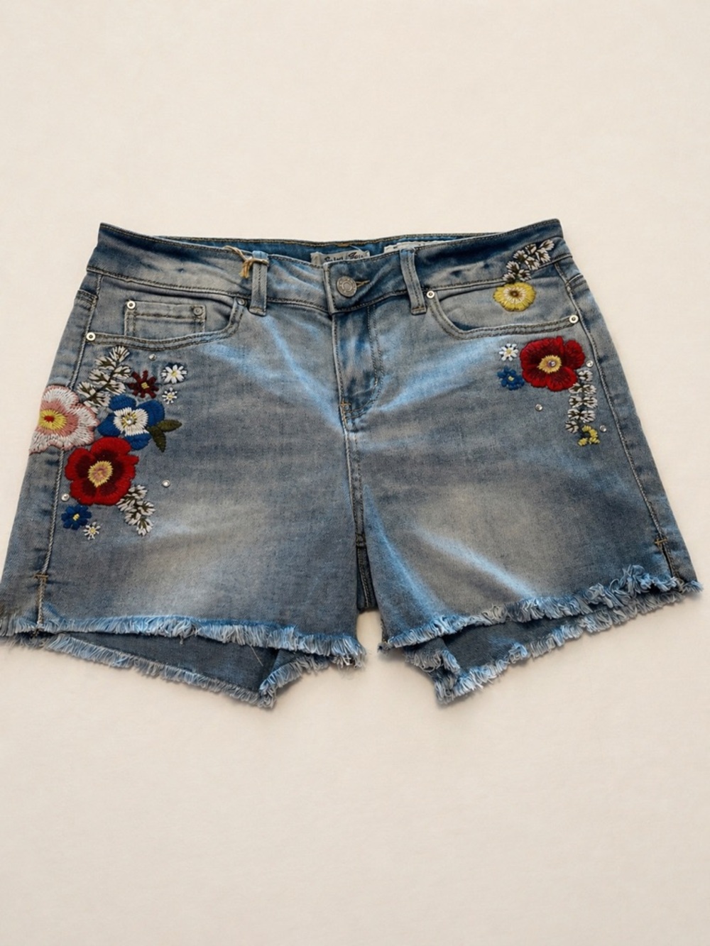 Indigo Rein Embroidered
Denim Shorts Raw Hem Festival Boho - Picture 3 of 10